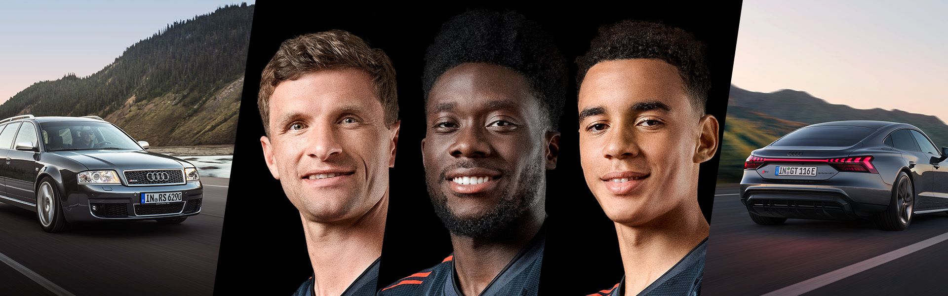 Collage with Thomas Müller, Alphonso Davies and Jamal Musiala