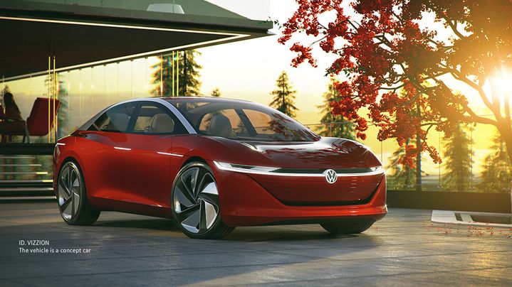 Sideview of red VW concept car