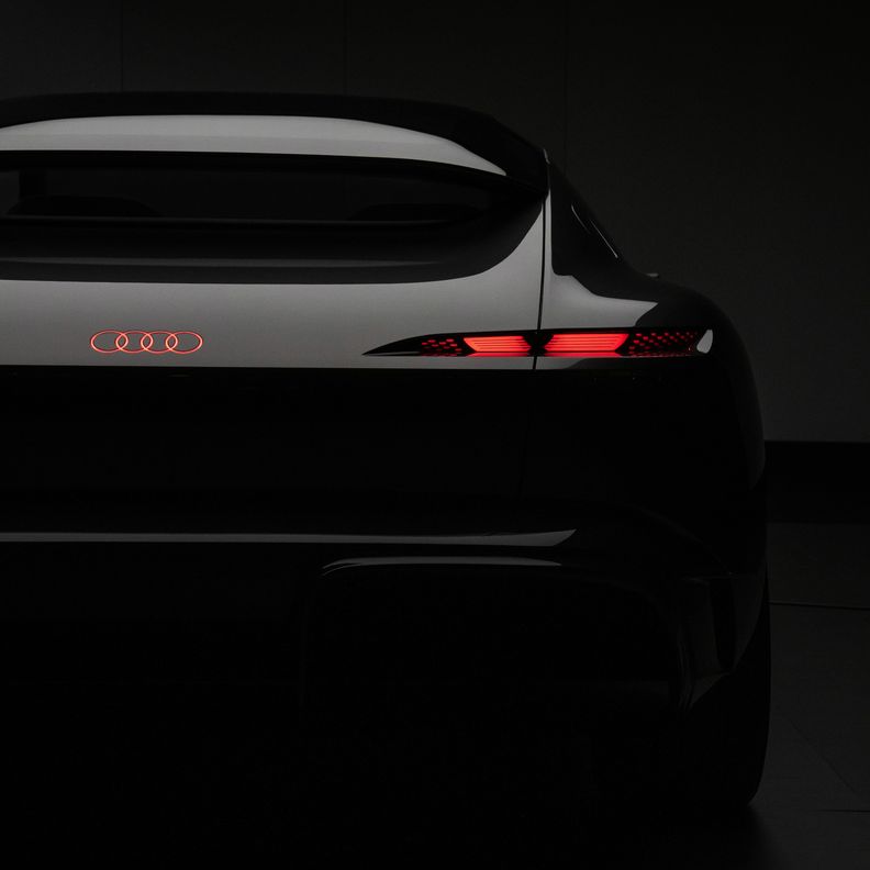 Rear view of the silhouette of an Audi performance model