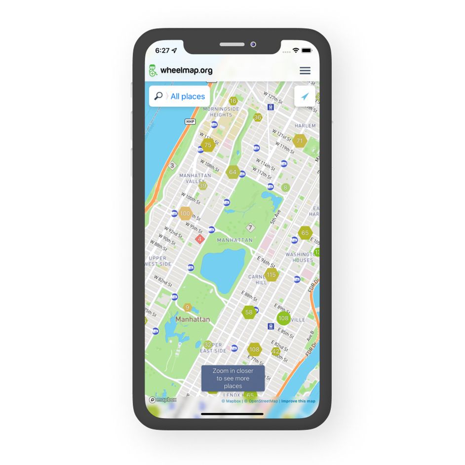 The Wheelmap app on a smartphone display