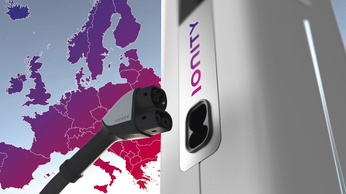IONITY charging station symbolically shown on a map of Europe