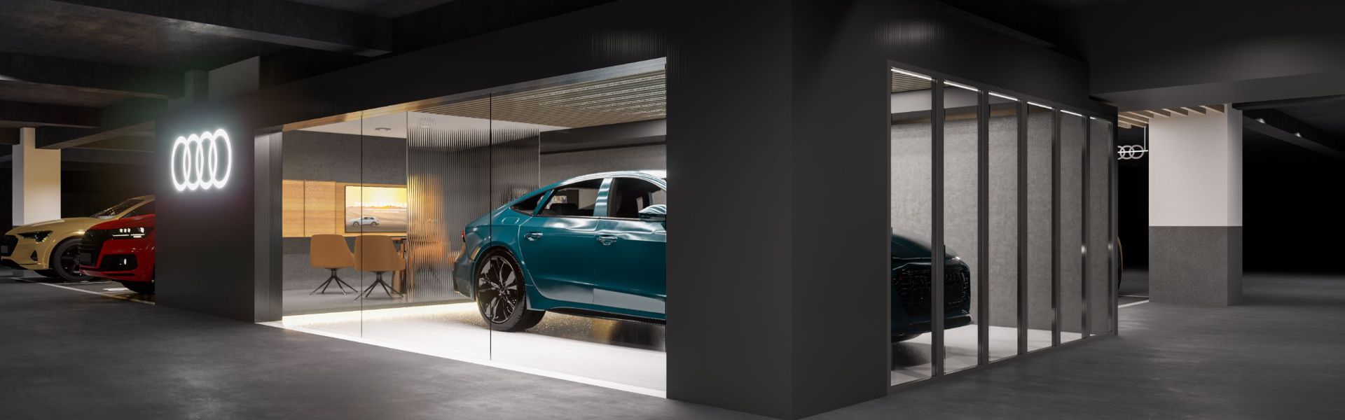 The Audi A7L in a showroom 