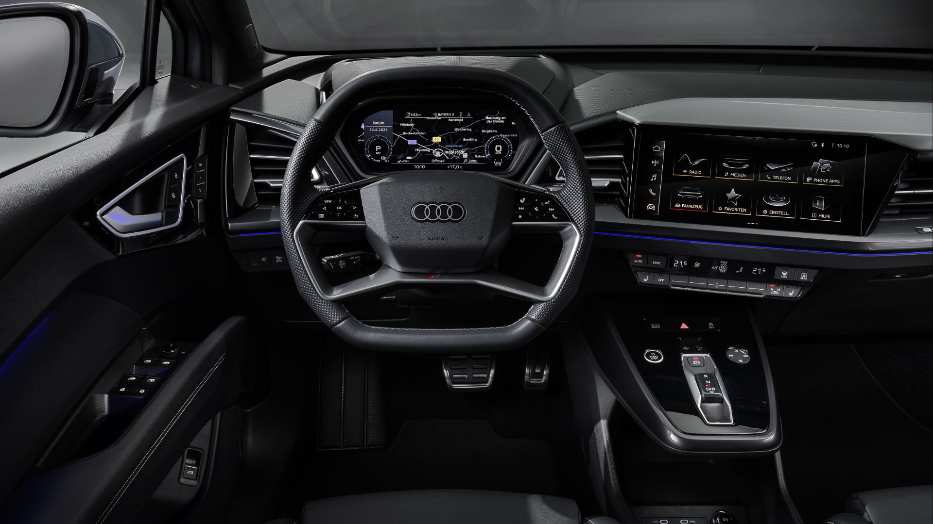 Interior shot of the Q4 e-tron from driver's perspective