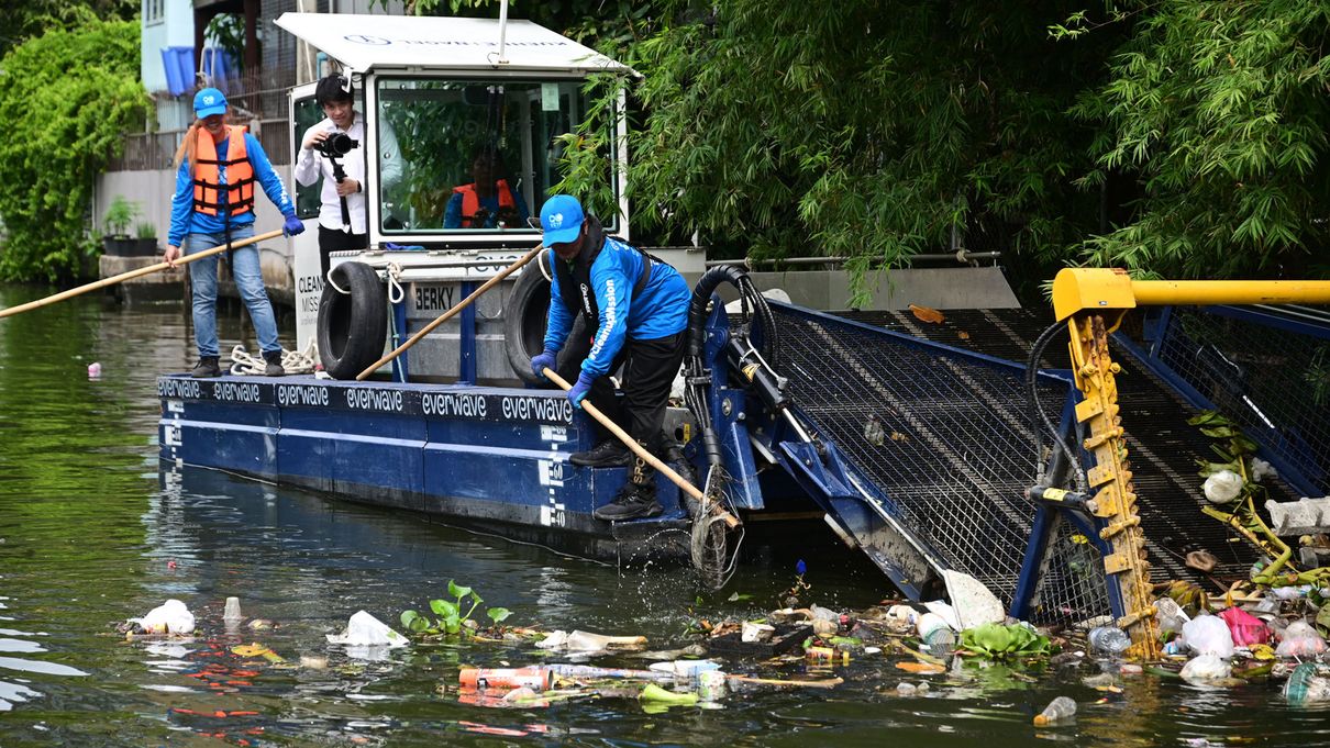 CollectiX waste collection boat against plastic waste in Thailand's rivers